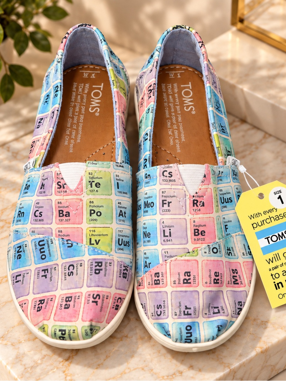 TOMS Kids Slip-On Sneakers in Pastel Rainbow Periodic Table Print